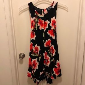 Black floral print side tie dress/swim cover 1X